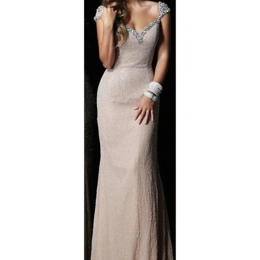 beadded runway dress Beaded Bodice A-line Dress with Fringe Silver / FR 48